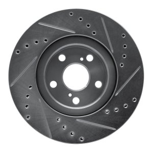 Toyota Corolla Brake Rotor (1) - Front Left - R1 Concepts - Drilled & Slotted - Silver - `09-`15